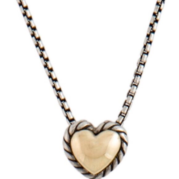 DAVID YURMAN 18K & STERLING SILVER CABLE COLLECTIBLES COOKIE HEART NECKLACE - Picture 2 of 8